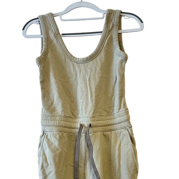 Everlane The French Terry Jumpsuit Romper •XXS•Drawstring Waist Scoop Neck Khaki - Picture 8 of 16